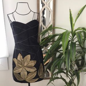 Jessica McClintock Floral Gold Accent Tight Dress